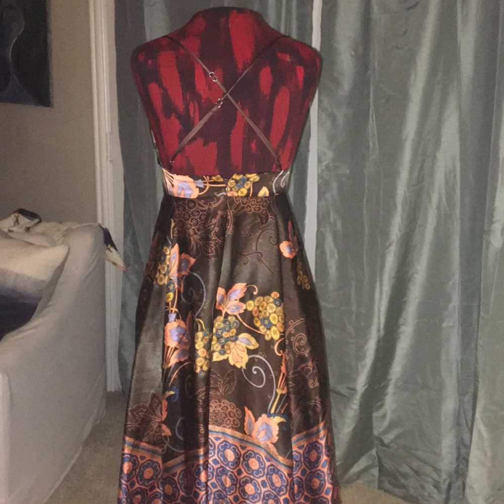 Single Dress boho brown silk print dress M - Picture 7 of 8